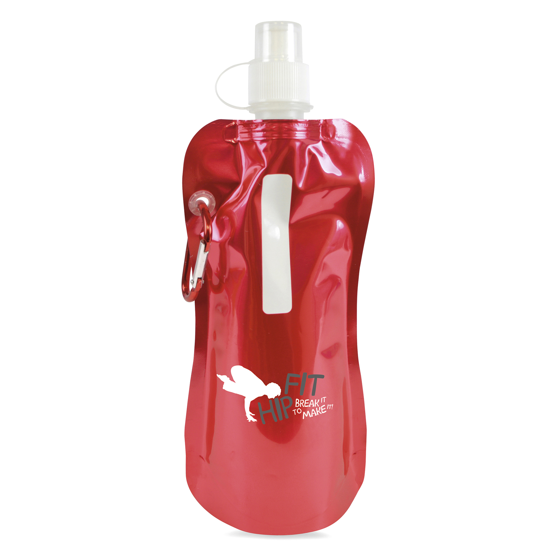 Red foldable bottle with matching red carabiner clip