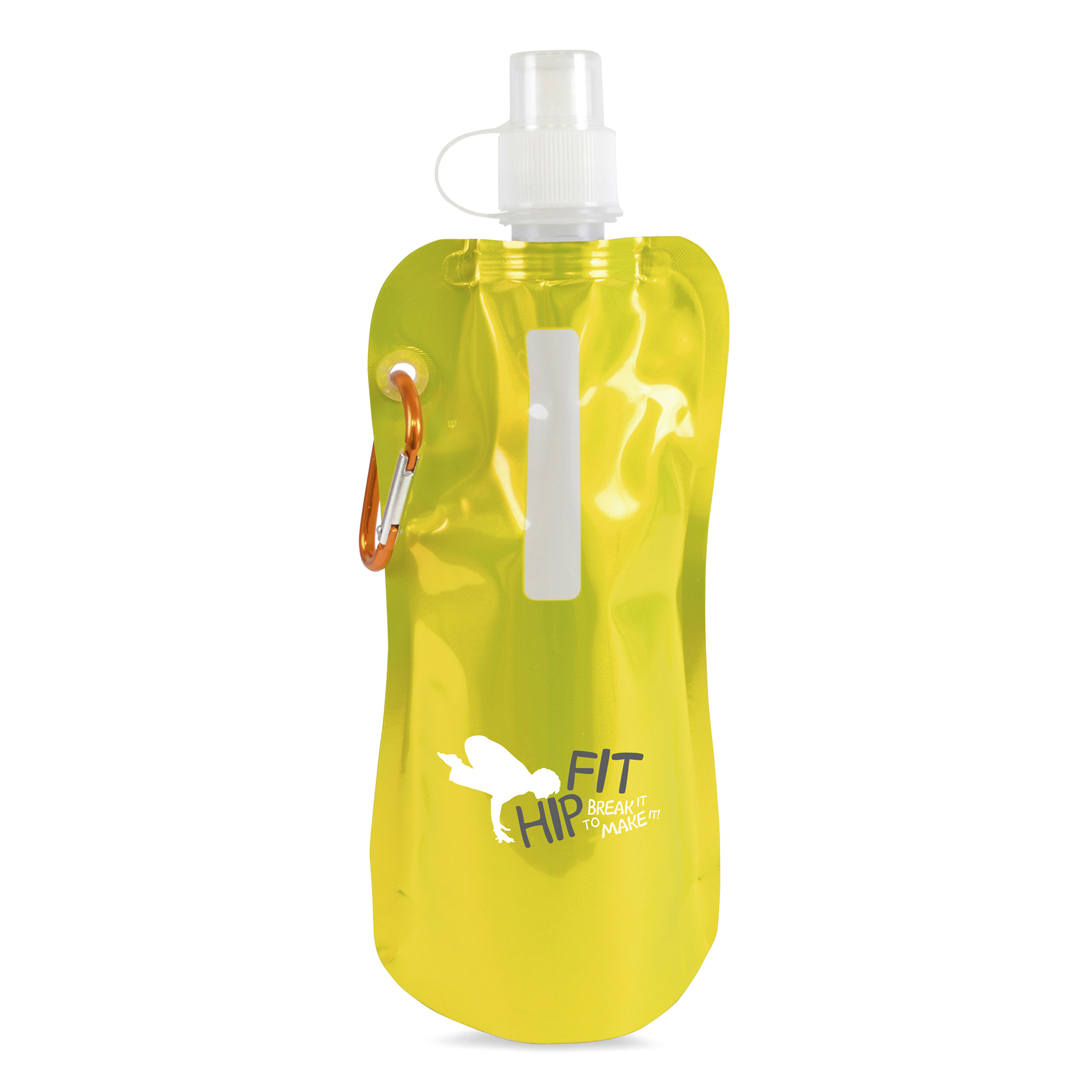 Metallic yellow roll up 400ml drinks pouch with hook