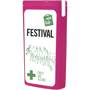 pink slim mini first aid kit with contents label