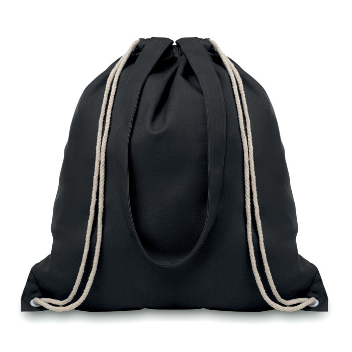 Black cotton drawstring backpack