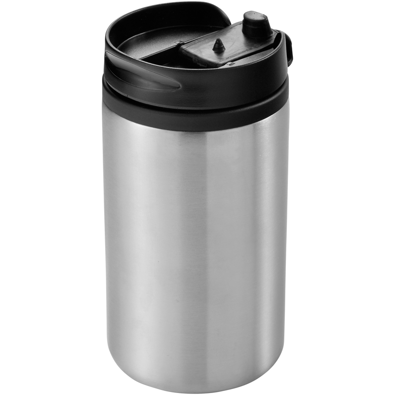 Mojave Insulating Tumbler in silver with black lid