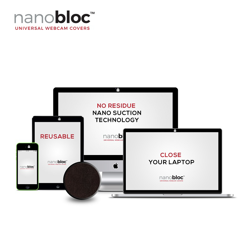 Nanobloc Webcam Cover in black showing what devices it can go on