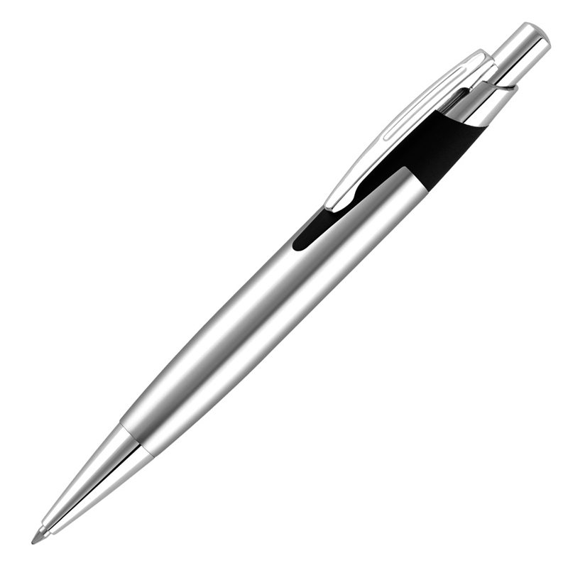 Sleek silver ball pen with black trim detail