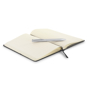 Notepad with hardcover in black  with and ivory lined sheets black ribbon and silver ball point pen