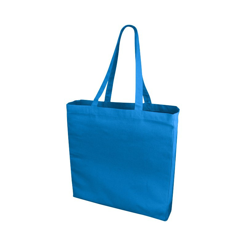 Blue shopper bag for promotional merchandise and company advertising