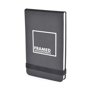 Parsonage jotter in black with colour match elastic closure strap and 1 colour print