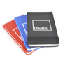 Parsonage jotter in black, blue and red with colour match elastic closure strap and 1 colour print