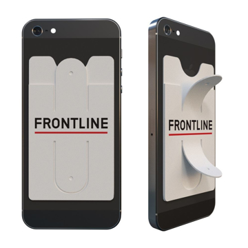 Phone Stand & Card Holder in white with 2 colour print logo
