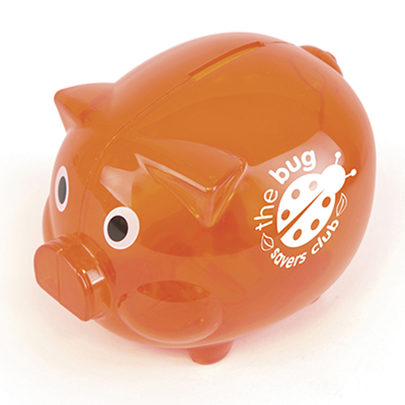 piggy bank in orange with a 1 colour logo