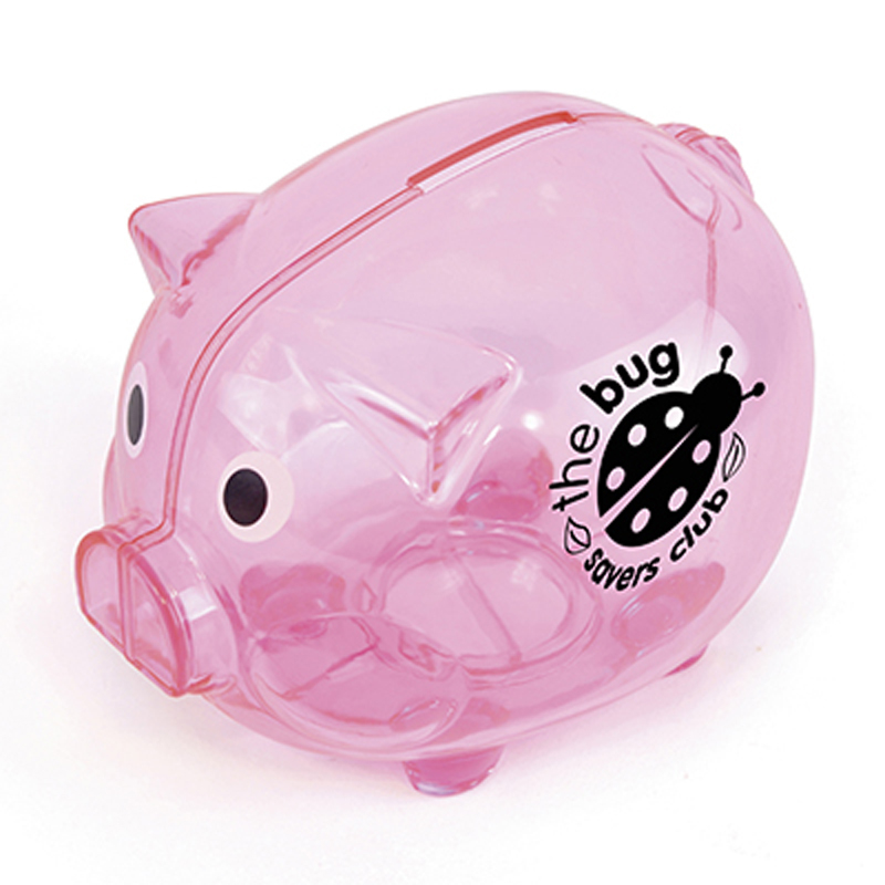 piggy bank in pink with a 1 colour logo