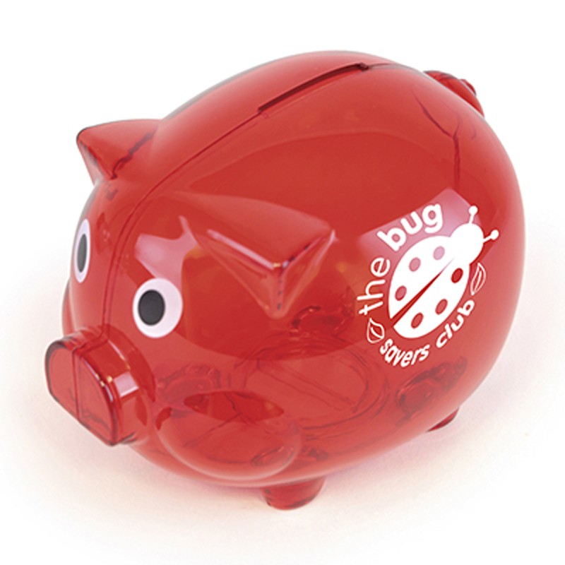 piggy bank in red with a 1 colour logo