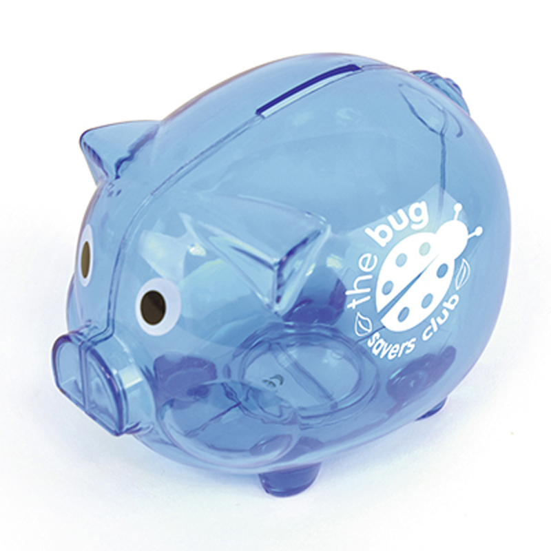piggy bank in blue with a 1 colour logo