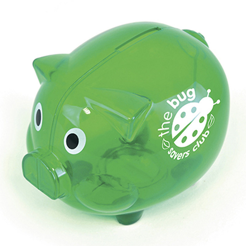 green piggy bank with 1 colour logo