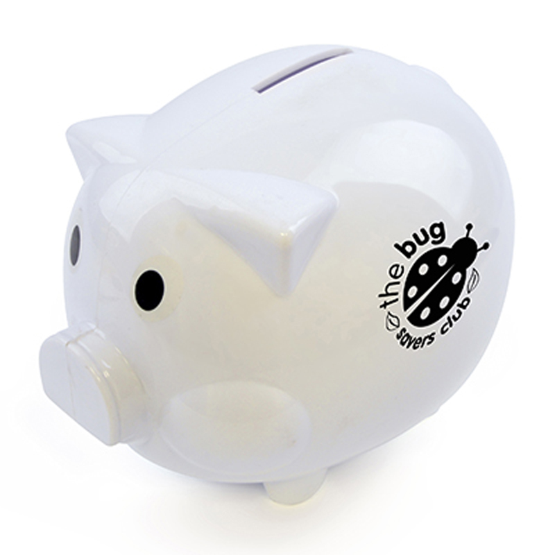 silver piggy bank with a 1 colour logo