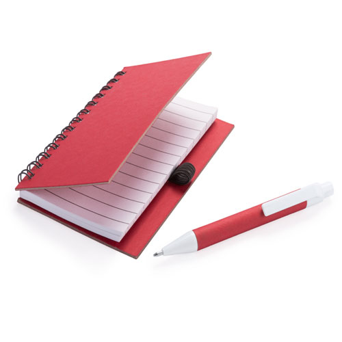 Pilaf Recycled Notebook in red with colour match pen and black elastic pen loop and wiro binding