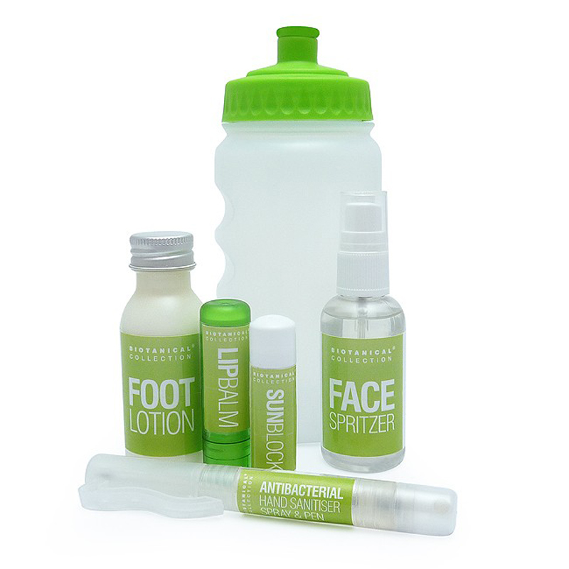 Water Bottle Kit Including Foot Lotion Face Spray Lip Balm