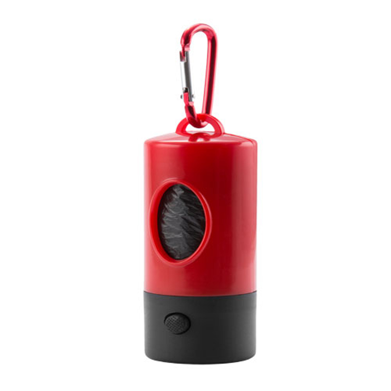 red poop bag holder and torch