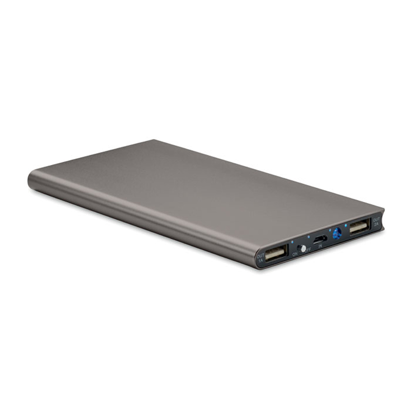 Grey rectangular metal power bank