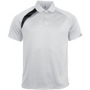Proact Polo Shirt in white with black and grey contrast panels, collar and 2 buttons