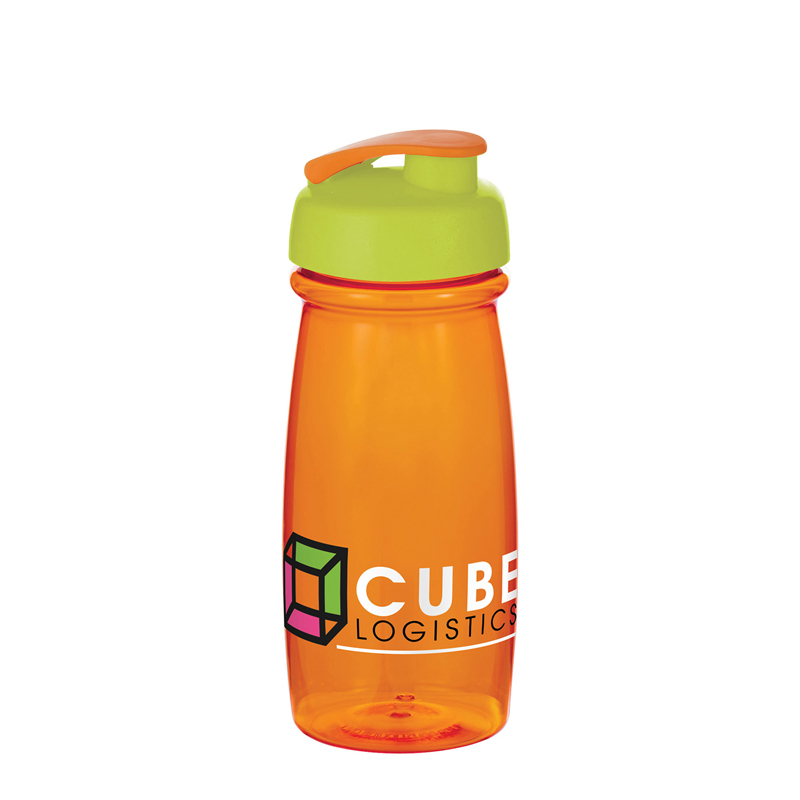 600ml water bottle in translucent orange with flip lid