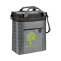 Large grey padded cooler bag with company logo printed on the front