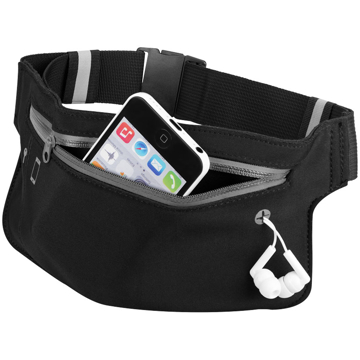 Ranstrong Adjustable Waist Band in black showing front pocket and earphone port
