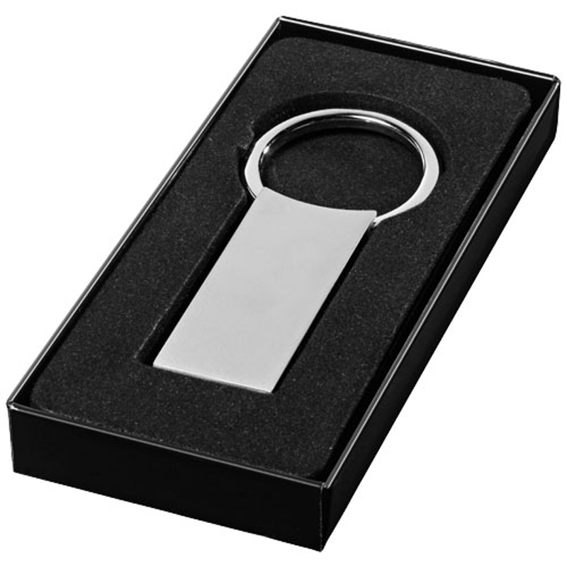 silver rectangular keyring in black gift box