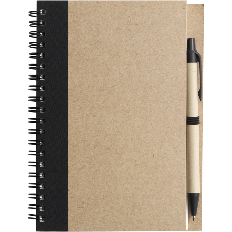 Recycled Notepad and Pen with black trim and colour match pen