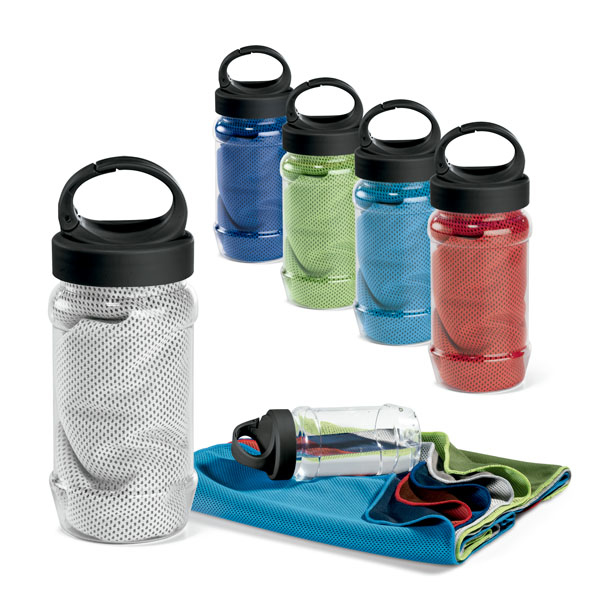 sports bottles containing a gym towel in a range of colours