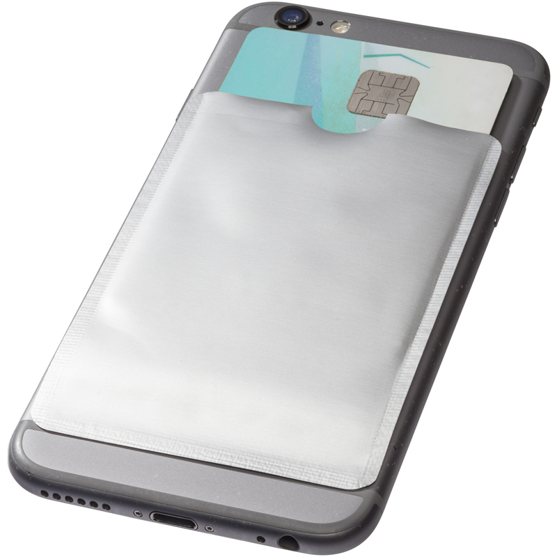 RFID Smartphone Wallet on back of phone in silver