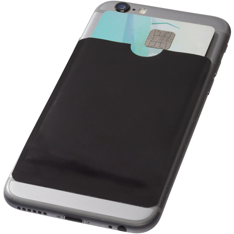 RFID Smartphone Wallet on back of phone in black