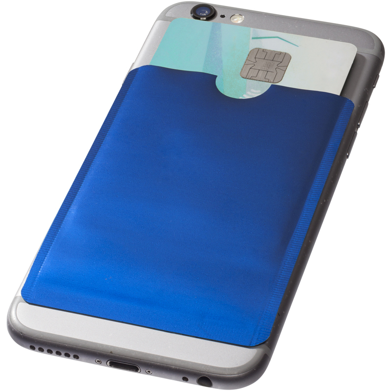 RFID Smartphone Wallet on back of phone in blue