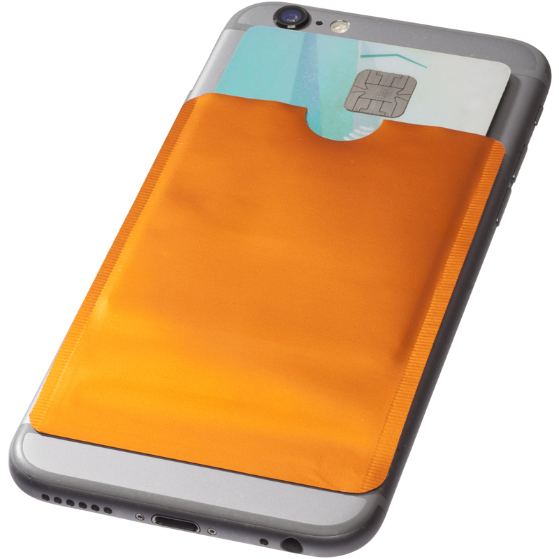 RFID Smartphone Wallet on back of phone in orange