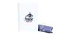Reusable rocketbook in white with company logo printed on the front