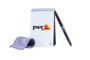 Flip top digital notebook in white with a logo printed to the front