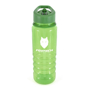 Transparent green bottle with white corporate logo