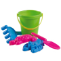 Sandy green bucket with pink and blue tools