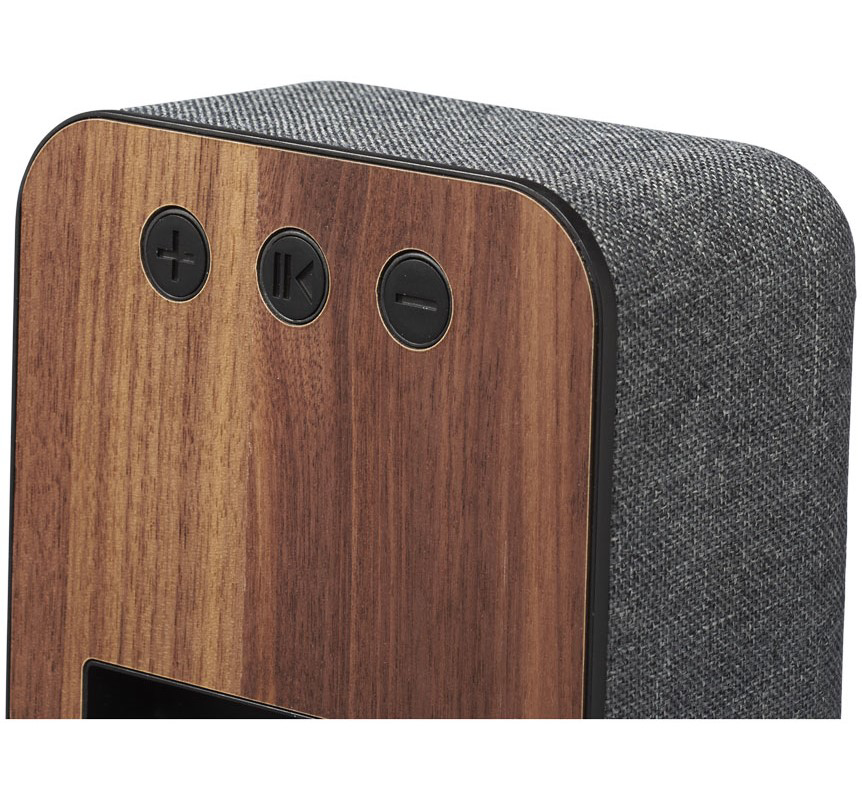 a wooden shae bluetooth speaker
