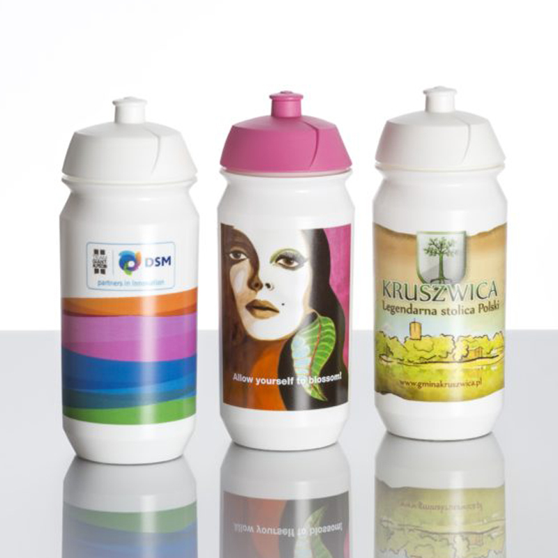 Plastic Shiva Sports Bottle Full Colour Print White and Pink Lids