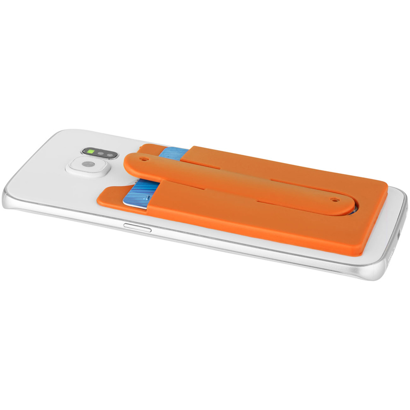 Silicone Phone Wallet With Stand in orange flat