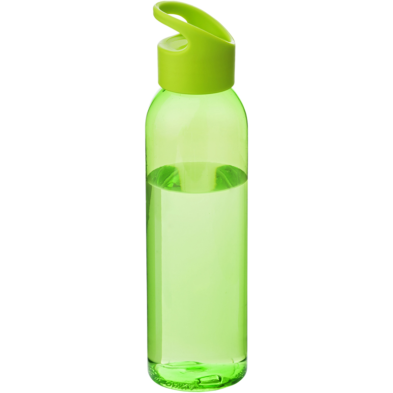 Translucent green sports bottle with lid and solid carry loop