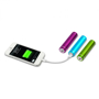 cylindrical power bank in pink, green and cyan