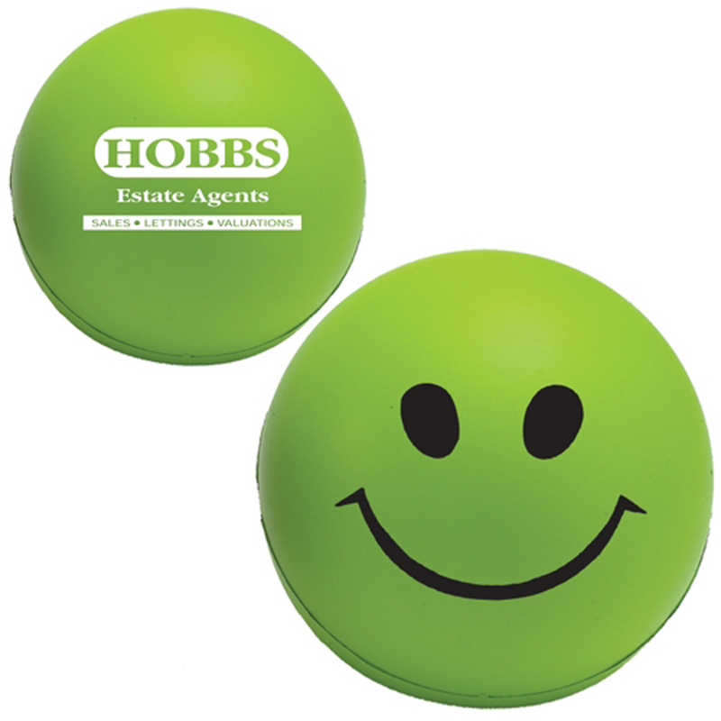 Green Smiley Stress Ball, personalised with a logo on the back