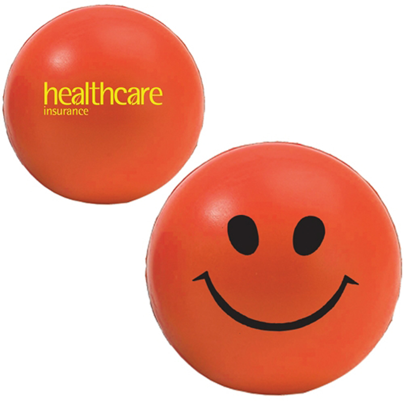 Branded orange smiley face stress ball