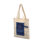 Natural tote shopper bag with navy buttoned panel