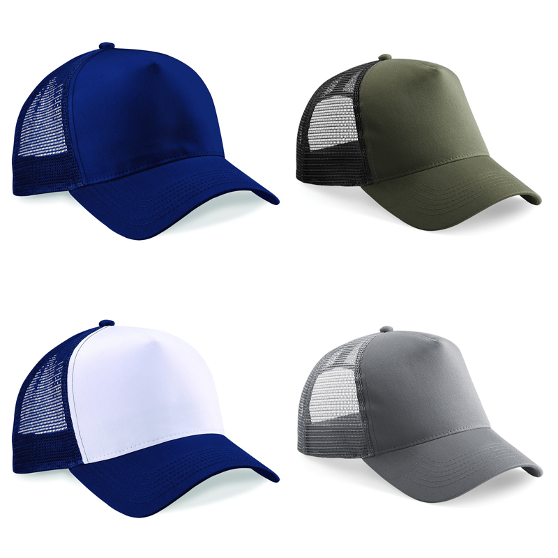 Snapback Trucker with cotton front panel and visor and mesh rear panels