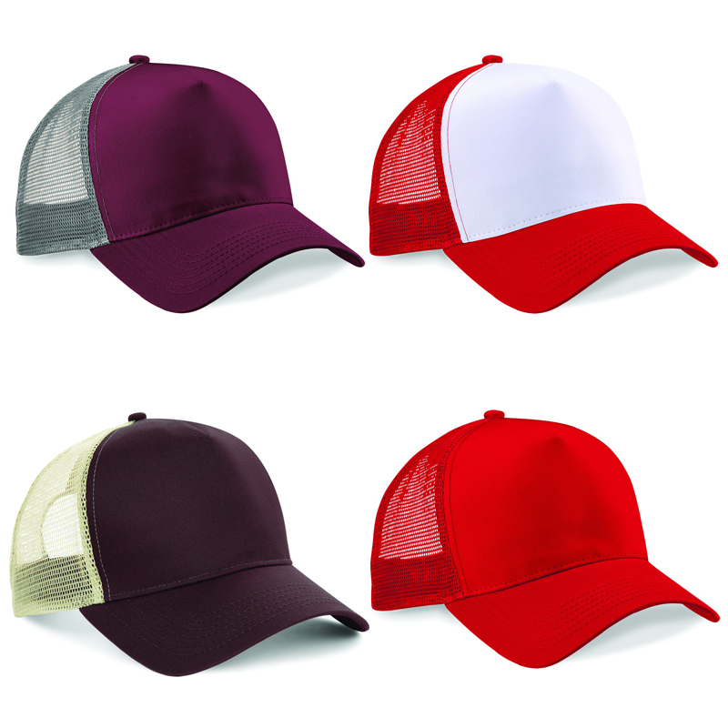Snapback Trucker with cotton front panel and visor and mesh rear panels