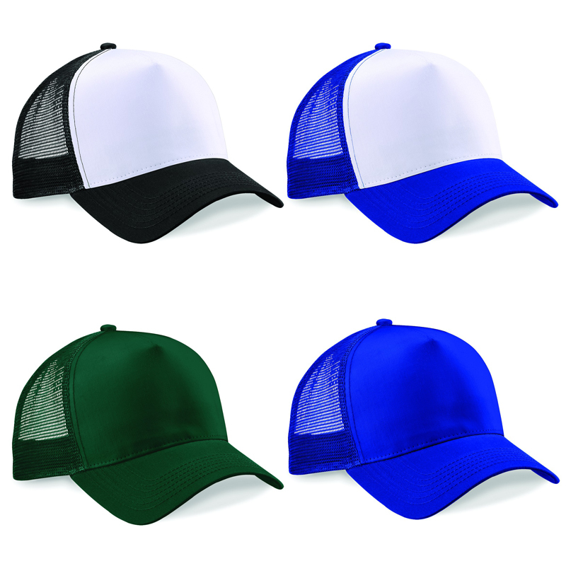 Snapback Trucker with cotton front panel and visor and mesh rear panels