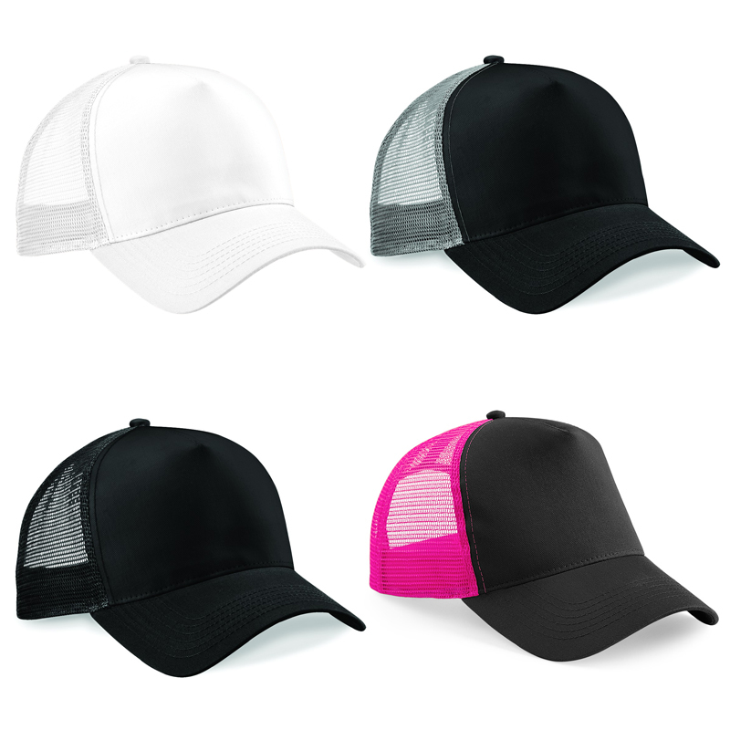 Snapback Trucker with cotton front panel and visor and mesh rear panels