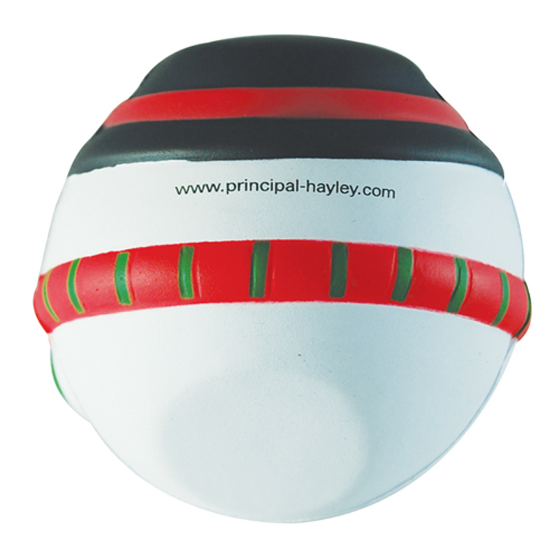 The back of the snowman stress ball, personalised with a company web address printed on the back